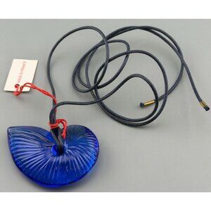 Vintage Baccarat France Pendant Blue Cobalt Crystal Necklace Modernist Nautilus